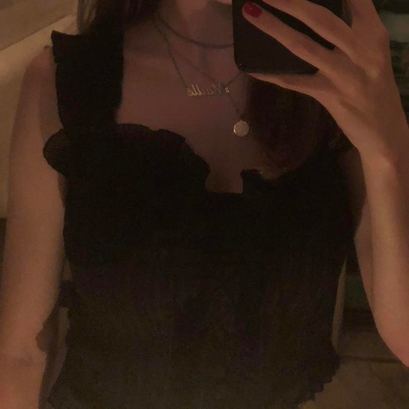 Black Ruffle Lace Up Top - Picture 4 of 4